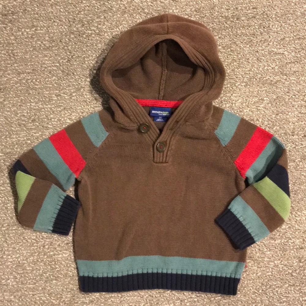 3T Oshkosh 100%cotton hoodie, striped and buttons